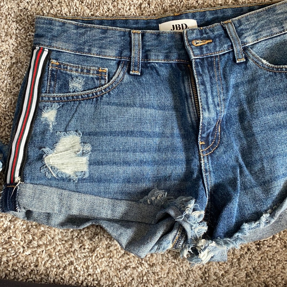 Denim shorts with Gucci stripe